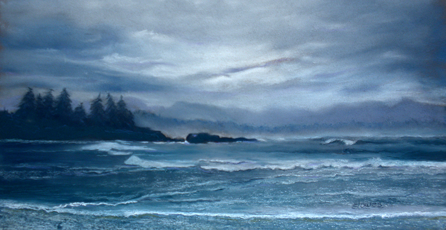 Long Beach Waves pastel by Shirley Lowes